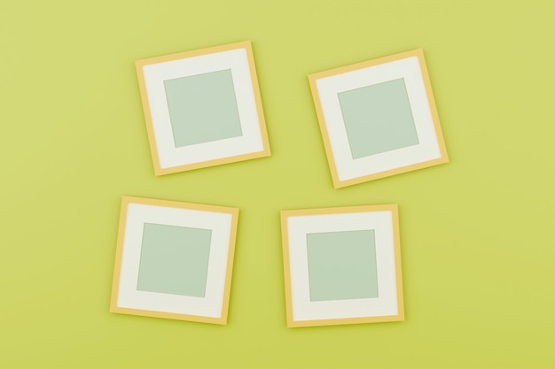 Leerer Bilderrahmen an der Wand im pastellfarbenen Wohnzimmer. 3D-Rendering.