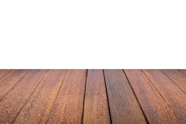Leerer brauner Holzfußboden lokalisiert auf weißem Hintergrund. zur Montage Ihres Produktes
