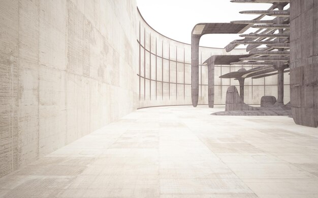 Leerer dunkler abstrakter Beton glatter Innenraum Architektonischer Hintergrund 3D-Darstellung und Rendern