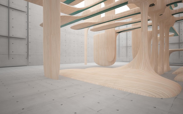 Leerer dunkler abstrakter Beton und glatter Innenraum des Holzes Architektonischer Hintergrund 3D