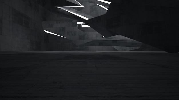 Leerer dunkler abstrakter konkreter Innenraum Architektonischer Hintergrund Nachtansicht des beleuchteten
