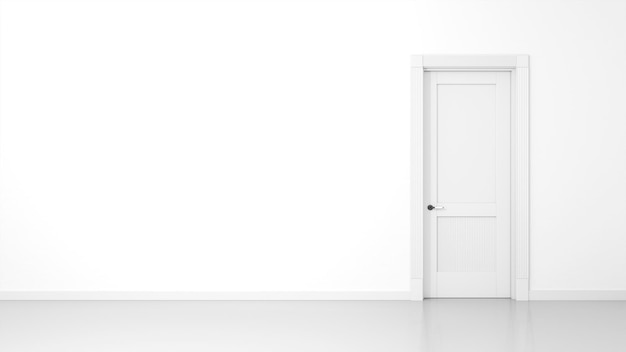 Leerer Flur an einer geschlossenen Tür an einer weißen Wand