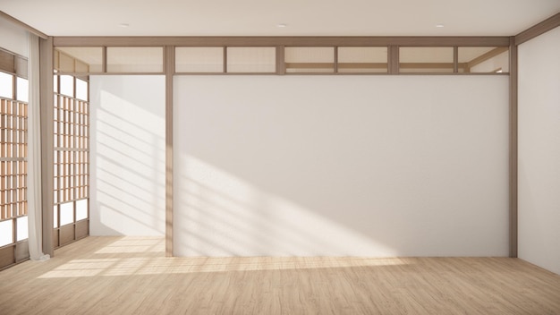 Leerer Holzraum im Muji-StilReinigung des japandi-Rauminnenraums 3D-Rendering
