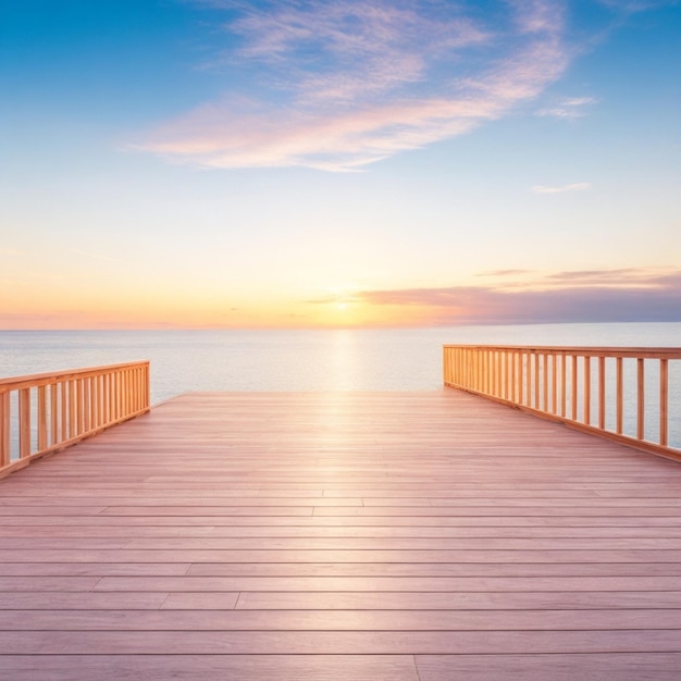 Leerer Holztisch auf blauem Hintergrund