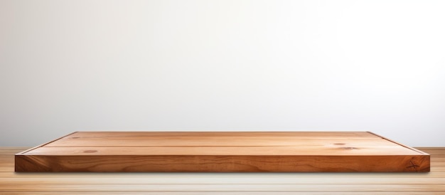 Leerer Holztisch für die Ausstellung von Produkten auf weißem Hintergrund