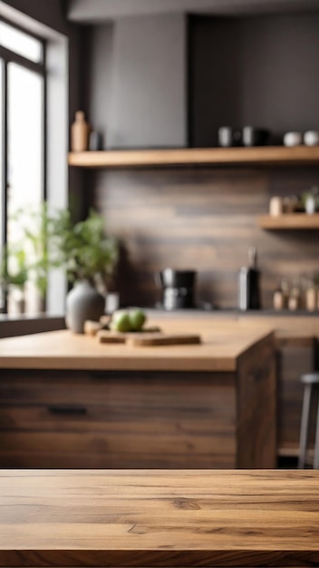 Leerer Holztisch in moderner Küchenfläche für Text Mockup für Design