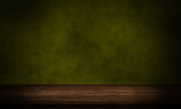 leerer Holztisch mit hellgrüner Grunge-Wand-Produkthintergrundanzeige