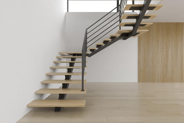 Leerer Innenraum mit Treppe 3D-Rendering