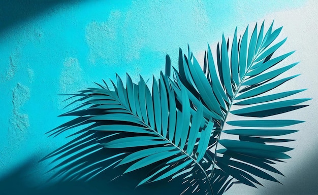 Leerer Palmenschatten mit blauem Farbtexturhintergrund