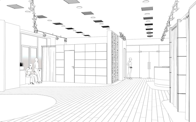 Leerer Pavillon Kontur Visualisierung 3D-Darstellung Skizze Umriss