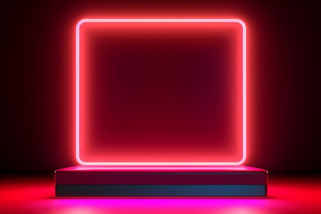 Leerer Produktständer mit neonlichtgeometrischem Hintergrund, modernes, minimalistisches Modell für das Podium