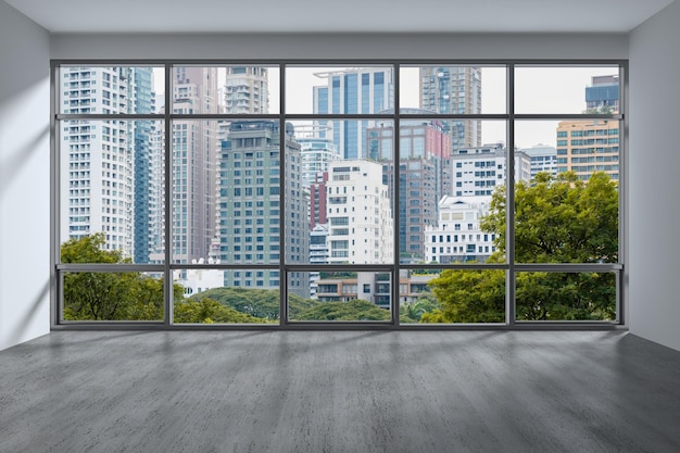 Foto leerer raum innere wolkenkratzer blick auf die skyline von bangkok downtown city skyline buildings from high rise window schöne teure immobilien mit blick auf die tageszeit 3d-rendering