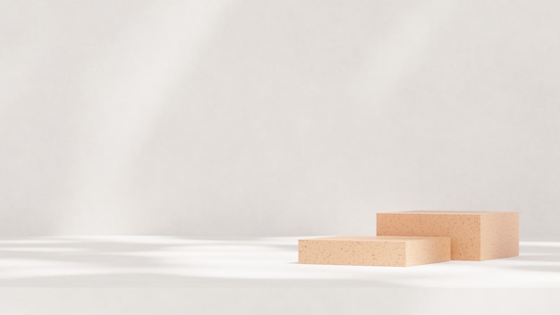 Leerer Raum mit einem Podium-Terrazzo vor einem hellgrauen Hintergrund für die Ausstellung von Waren