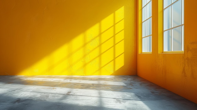Leerer Raum mit gelber Wand und Fenster 3D-Render-Illustration Generative KI