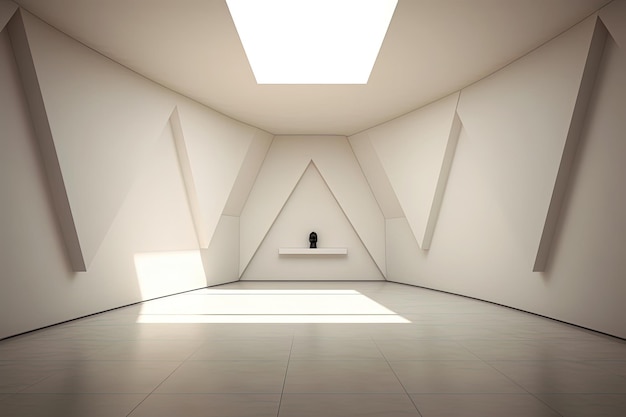Leerer Raum mit geometrisch geformten Wänden und minimalistischem Dekor Generative AI