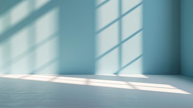 Foto leerer raum mit minimalistischem himmelblauen wandhintergrund mit sonnenschatten für die produktpräsentation