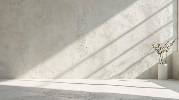 Leerer Raum mit minimalistischem weißem Wandhintergrund mit Sonnenschatten für die Produktpräsentation