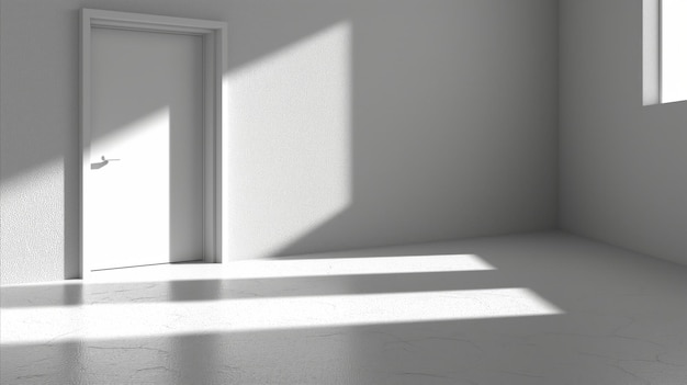 Leerer Raum mit offener Tür und natürlichem Licht, das Schatten wirft