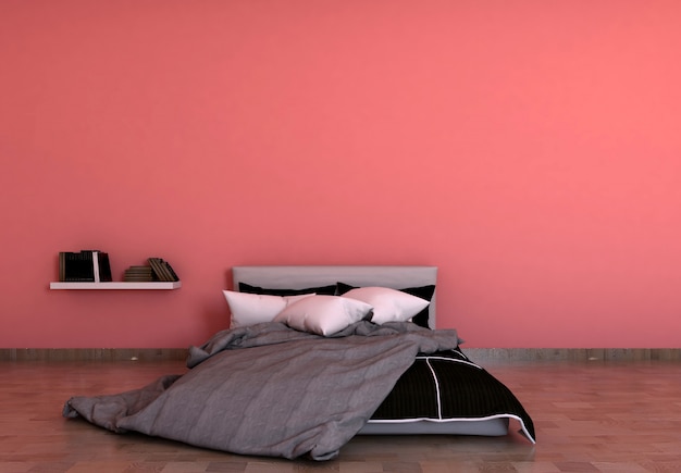 Leerer roter Wandhintergrund im Schlafzimmer