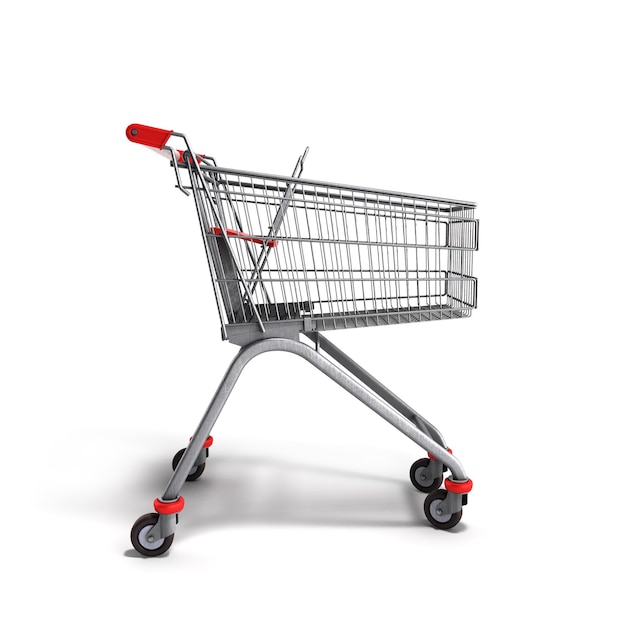 Leerer Trolley aus dem Supermarkt 3D-Render auf Weiß