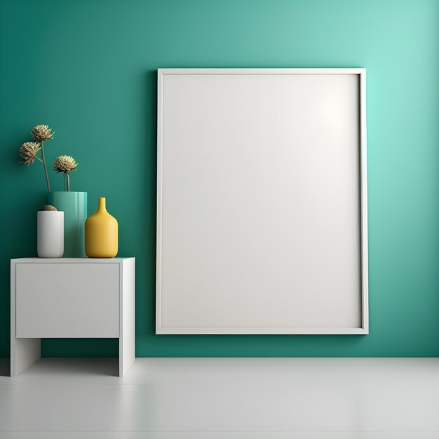 Foto leerer weißer bilderrahmen auf pastellgrüner wand minimalistische szene