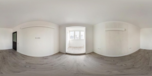 Leerer weißer Raum ohne Möbel voll nahtloses sphärisches Hdri-Panorama 360 Grad im Innenraum in modernen Wohnungen in equirectangularer Projektion