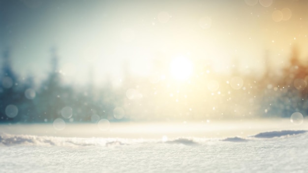 Leerer weißer Schnee mit Unschärfehintergrund mit bokeh hellem Hintergrund