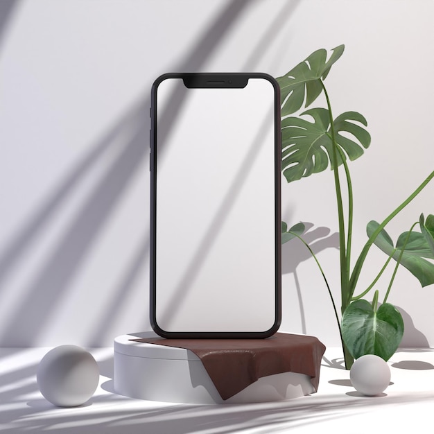 Leerer weißer Smartphone-Bildschirm mit Podiumsanzeige für Mockup-Illustration 3D-Rendering