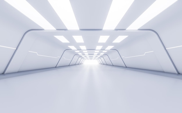 Leerer weißer Tunnel mit futuristischem 3D-Rendering