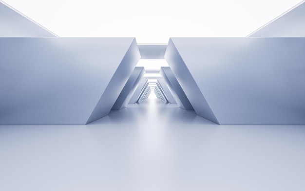 Leerer weißer Tunnel mit futuristischem 3D-Rendering
