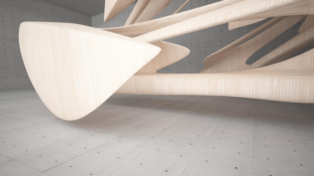 Leeres abstraktes Betonglas und Holz glatter Innenraum Architektonischer Hintergrund 3D-Darstellung