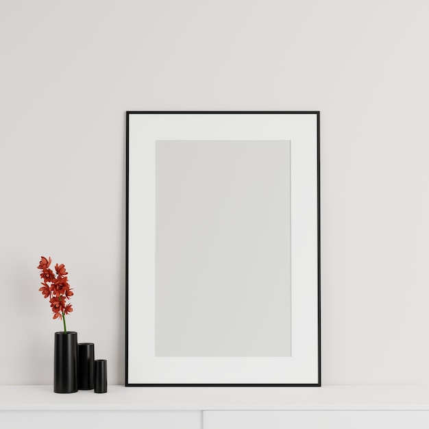 Foto leeres bilderrahmen-modell in modernem wohnzimmer im minimalistischen stil 3d-render-illustration