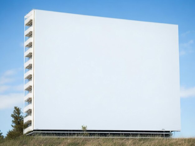 Leeres Billboard-Modell mit weißem Bildschirm vor Wolken und blauem Himmelshintergrund