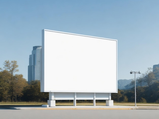 Leeres Billboard-Modell mit weißem Bildschirm vor Wolken und blauem Himmelshintergrund