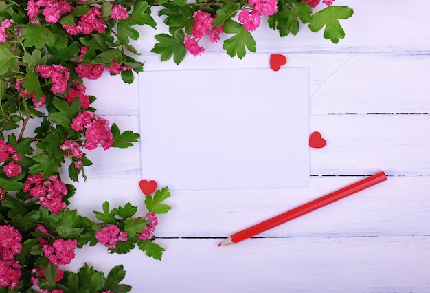 Leeres Blatt Papier und ein roter hölzerner Bleistift auf einer weißen Oberfläche