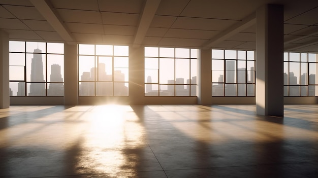 Leeres Büro mit Sonnenlicht