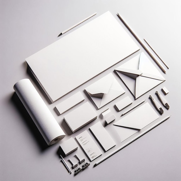 Leeres Firmenbriefpapier-Set-Modell mit Umschlägen, Visitenkarten, Ordner, dreifach gefaltetes Broschürenpapier