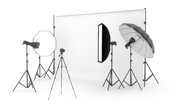 Leeres Fotostudio mit Beleuchtungsgeräten