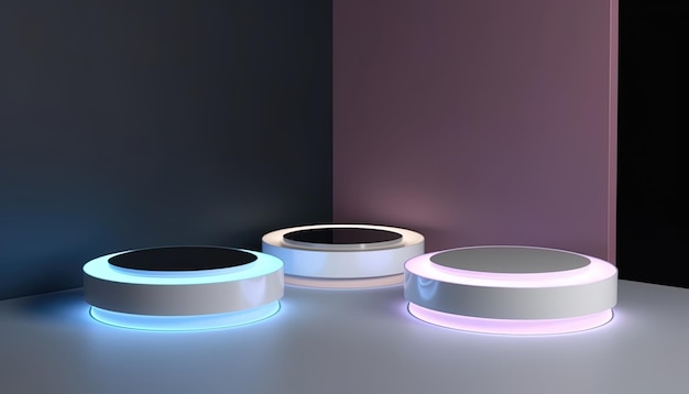 Leeres futuristisches Podium mit Neonlichtern für die Produktpräsentation Vorlagenmodell