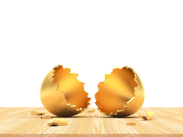 Leeres goldenes Osterei auf Holz gebrochen