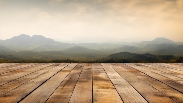 Leeres HolzLeeres Holzbrett mit natürlicher Aussicht auf die Berge. Brett mit natürlicher Aussicht auf die Berge