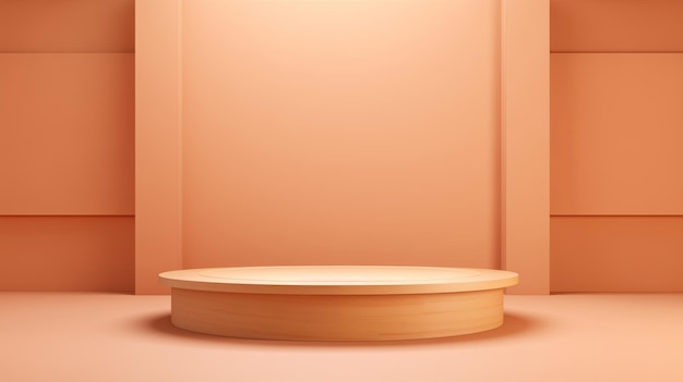 leeres Holzpodium auf Pfirsich Rosengold Pastellfarben Raum Hintergrund Produktpräsentation