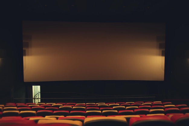 Leeres Kino mit großer Leinwand und bequemen Stühlen