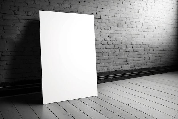Leeres, langes, weißes Papierposter lehnte sich an eine Betonwand in einem perspektivischen Raum-Business-Präsentations-Mockup-Design