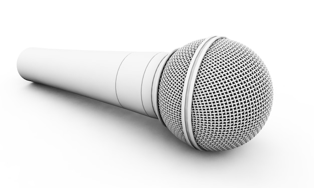 Leeres Mikrofonset. 3D-Darstellung auf dem weißen Hintergrund isoliert. Lautsprecher- und Karaoke-Konzept.