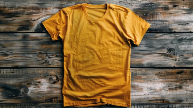 Leeres Modell eines senfgelben T-Shirts mit einem verzweifelten Vintage-Design