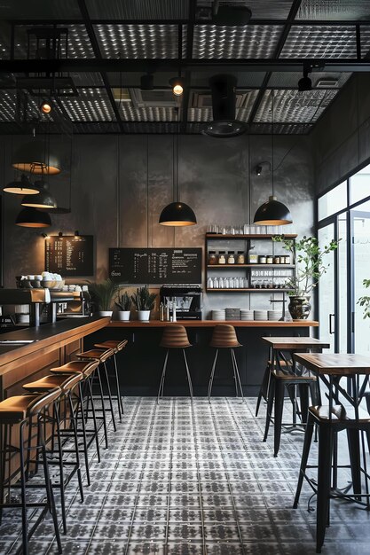 Foto leeres modernes café-interieur mit generierten stühlen und tischen ai