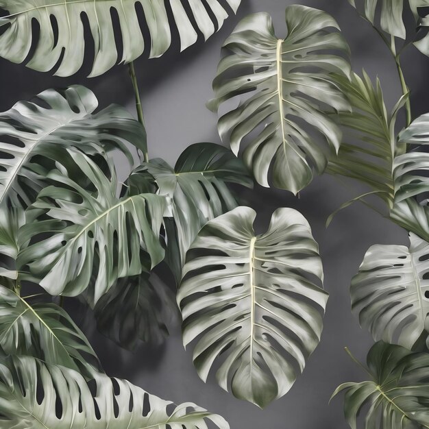 Leeres Monstera-Schatten-Texturmuster Zement auf grauem Wandhintergrund Sommer tropisches Minimum-Konzept