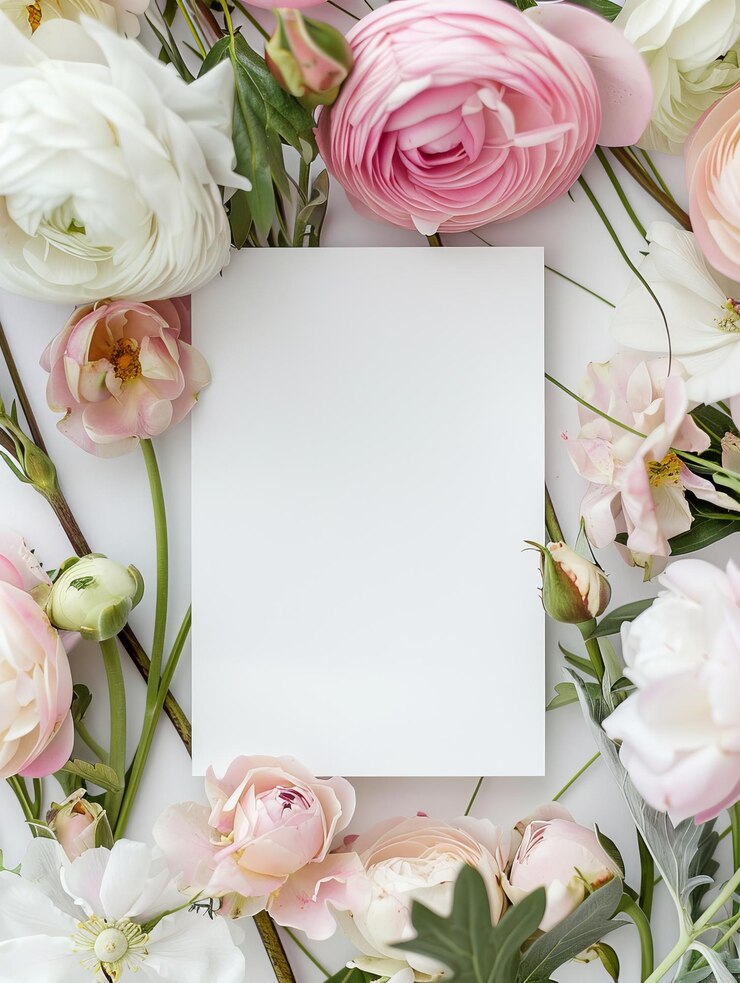 Foto leeres notizpapier mit verschiedenen blumenarten