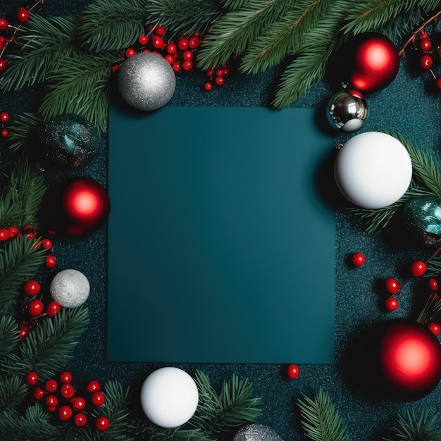 Leeres Papier auf weihnachtlichem grünem Hintergrund mit Tannenillustration AI GenerativexA